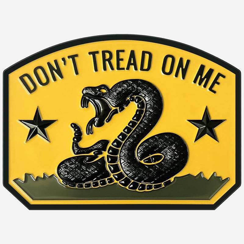 LWQLZY Gadsden Flag Rattlesnake Car Emblem 3D Metal Decal with “Don’T Tread ON ME” Slogan, 3M Adhesive, Perfect for Cars, Motorcycles, Windows, Doors, and Flat Surfaces (Matt Black Yellow) - Image 1